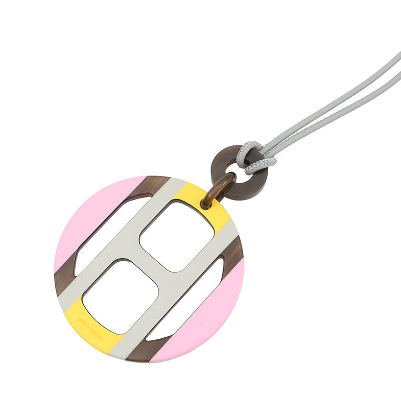 Hermes Necklace Equipe Buffalo Horn Pink Gray