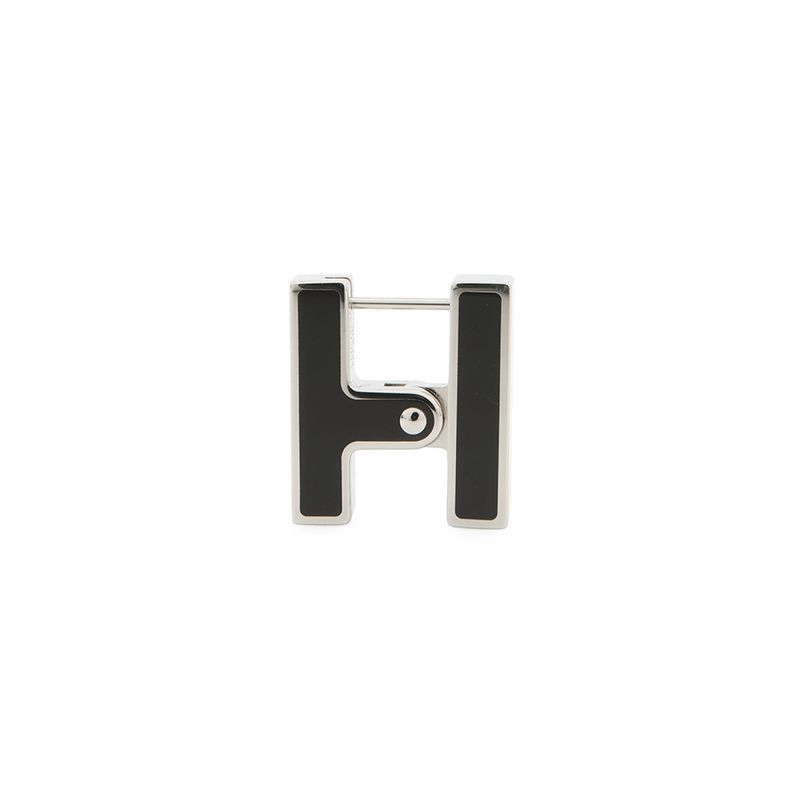 Hermes Earrings Single Black Silver Ear