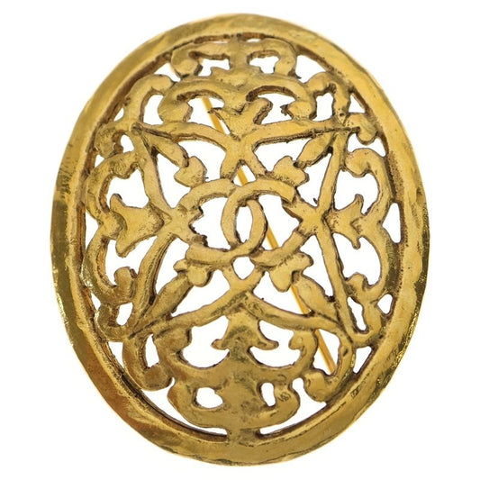 Chanel CC Logo Oval Motif Brooch Gold Vintage