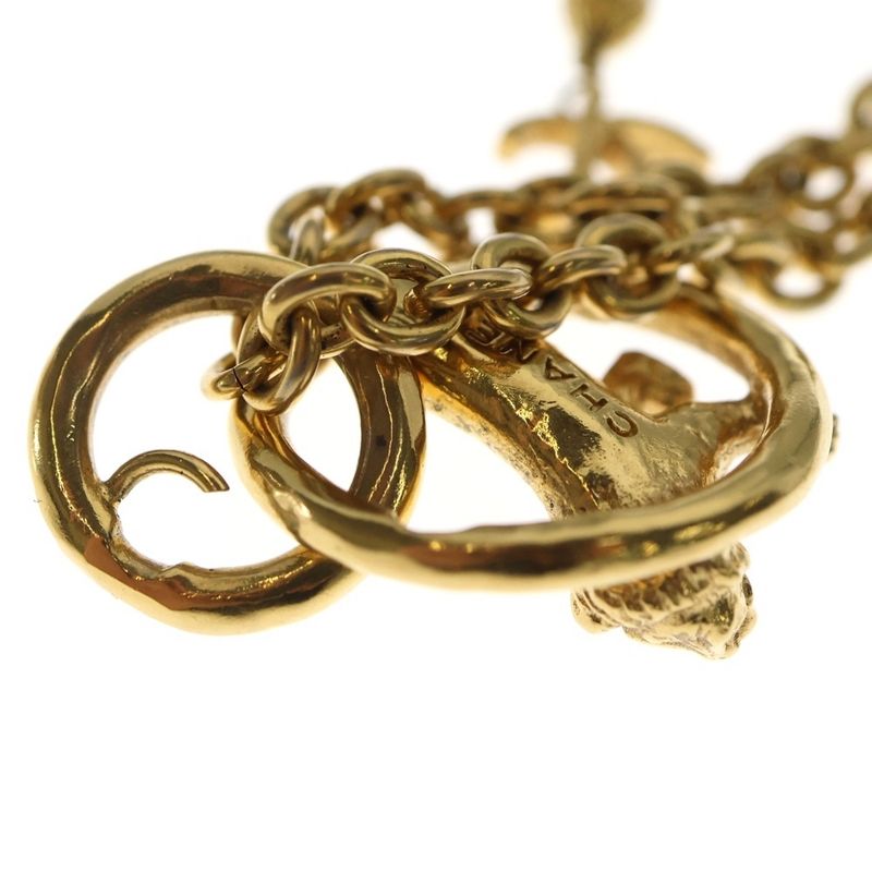 Chanel Lion CC Logo Pearl Chain Pendant Necklace Gold