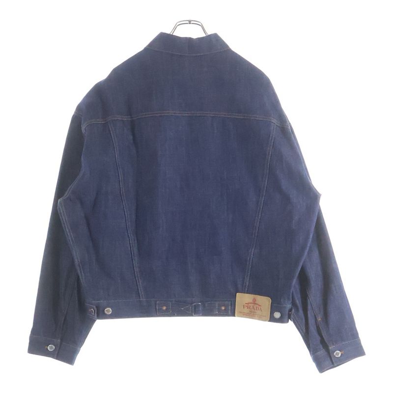 Prada Logo Patch Denim Tracker Jacket Indigo