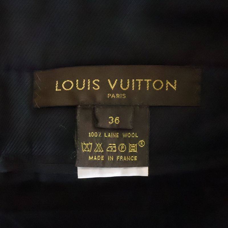 Louis Vuitton Tuck Design Wool Semi Fin Midi Amskirt Black Skirt