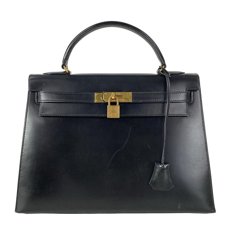 Hermes Handbag Kelly 32 Black Sellier Gold