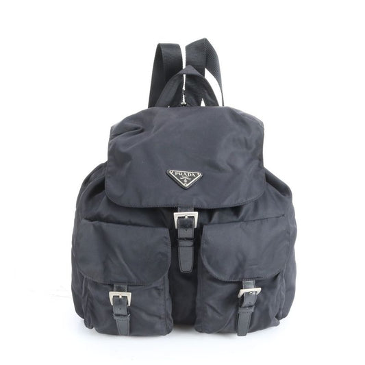 Prada Tessuto Nylon Triangle Logo Leather 2-Way Backpack Shoulder Bag Black