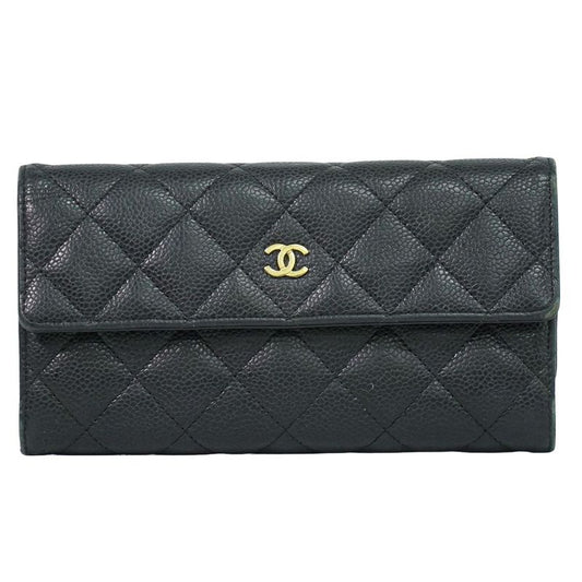 Chanel CC Logo Quilted Wallet Caviar Leather