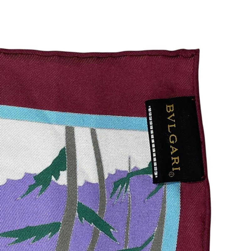 Bvlgari Scarf Shawl with Large Charm Silk Logo Purple Gold