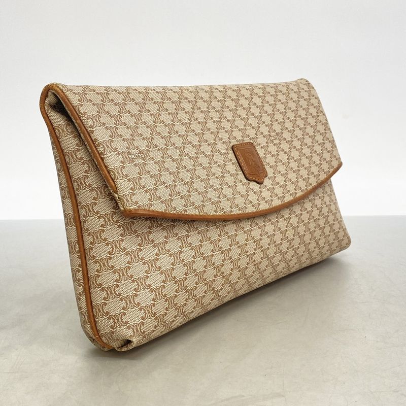 Celine Clutch Macadam Beige Brown Gold