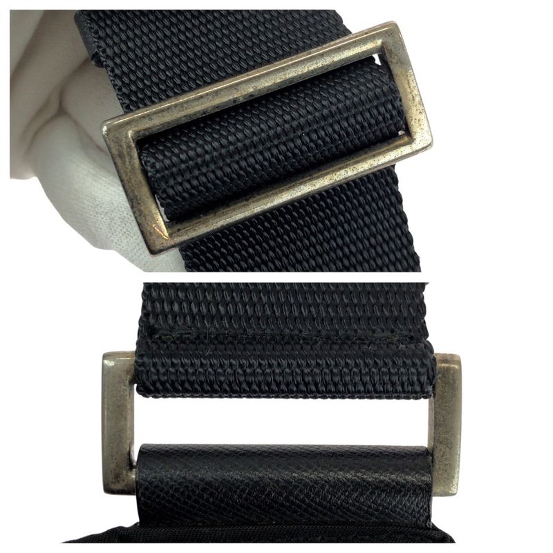 Prada Tessuto Black Silver Nylon Leather Shoulder Bag