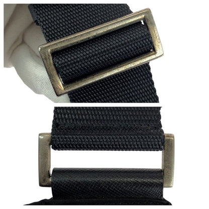 Prada Tessuto Black Silver Nylon Leather Shoulder Bag