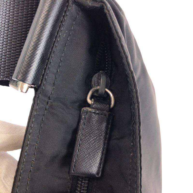 Prada Tessuto Black Silver Nylon Leather Shoulder Bag