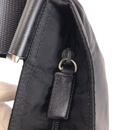 Prada Tessuto Black Silver Nylon Leather Shoulder Bag