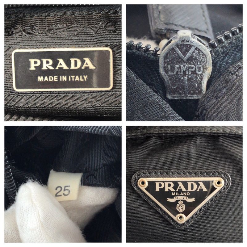 Prada Tessuto Black Silver Nylon Leather Shoulder Bag