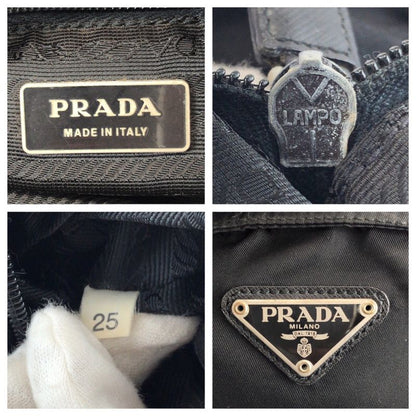 Prada Tessuto Black Silver Nylon Leather Shoulder Bag