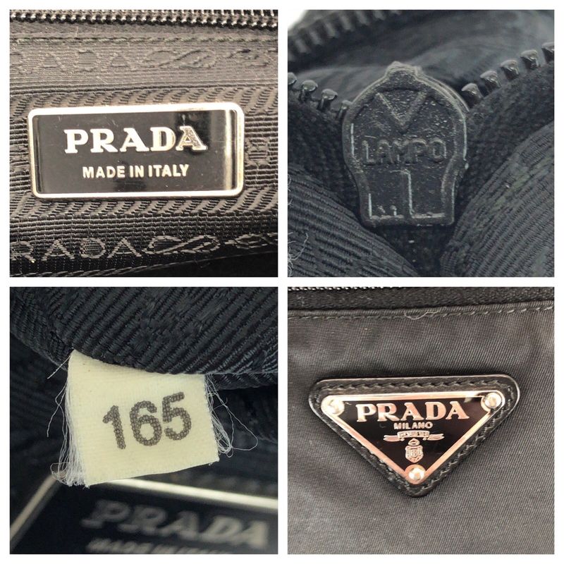 Prada Tessuto Black Silver Nylon Leather Shoulder Bag