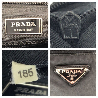 Prada Tessuto Black Silver Nylon Leather Shoulder Bag