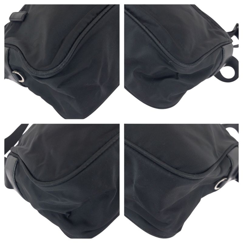 Prada Tessuto Black Silver Nylon Leather Shoulder Bag