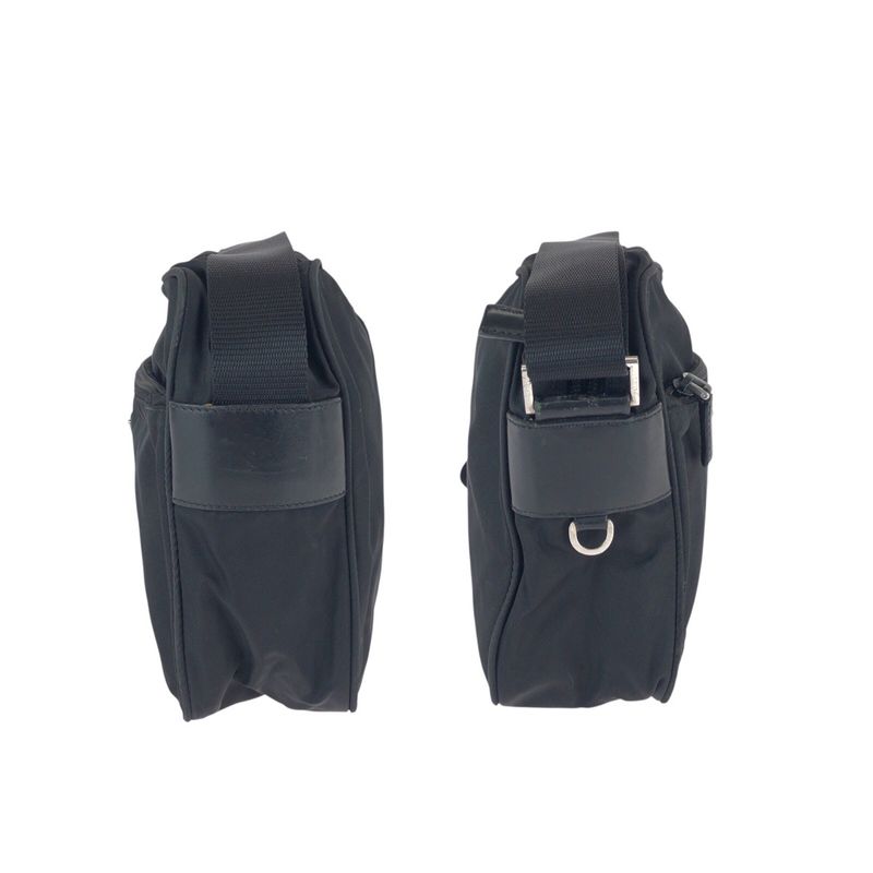Prada Tessuto Black Silver Nylon Leather Shoulder Bag