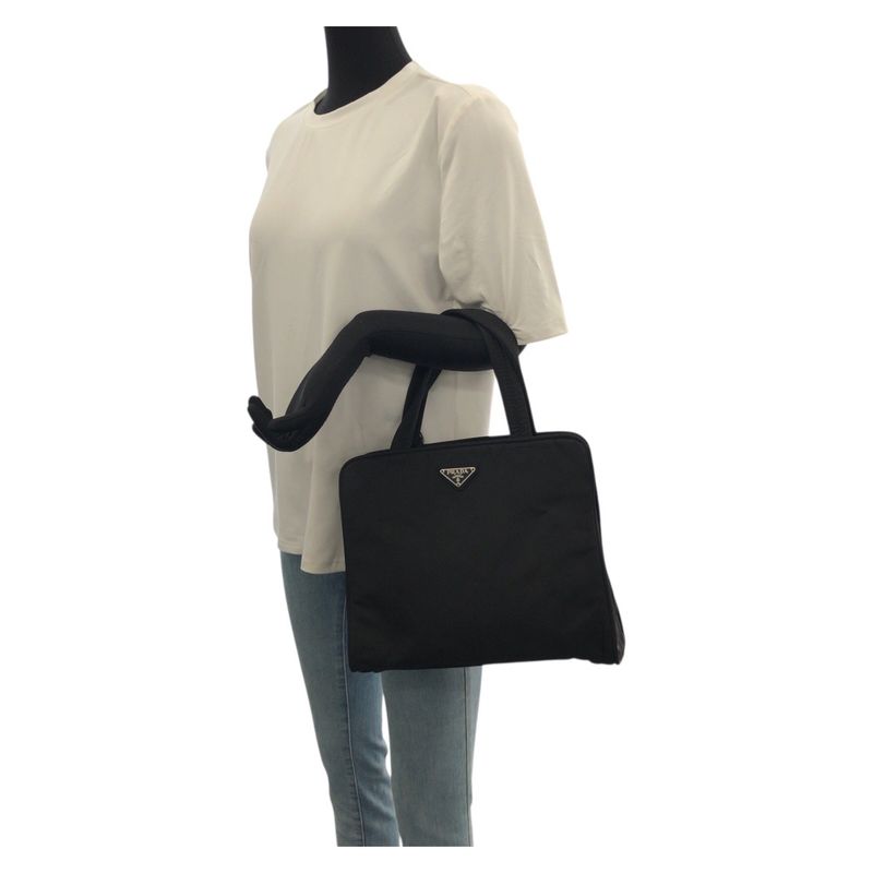 Prada Tessuto Black Silver Nylon Tote
