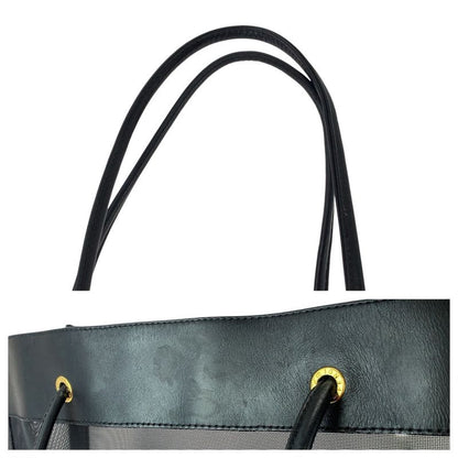 Fendi FF Logo Black Gold Leather Mesh Tote Shoulder Bag