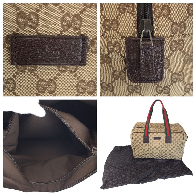 Gucci Sherry Line Beige Brown GG Canvas Leather Boston Bag