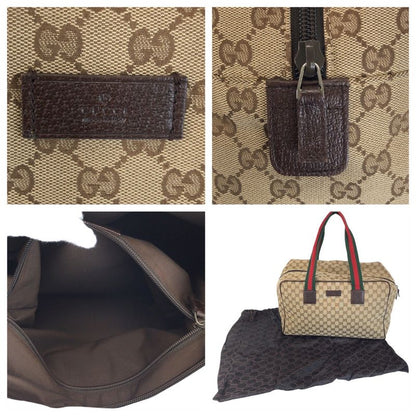 Gucci Sherry Line Beige Brown GG Canvas Leather Boston Bag