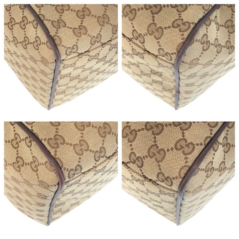 Gucci Sherry Line Beige Brown GG Canvas Leather Boston Bag