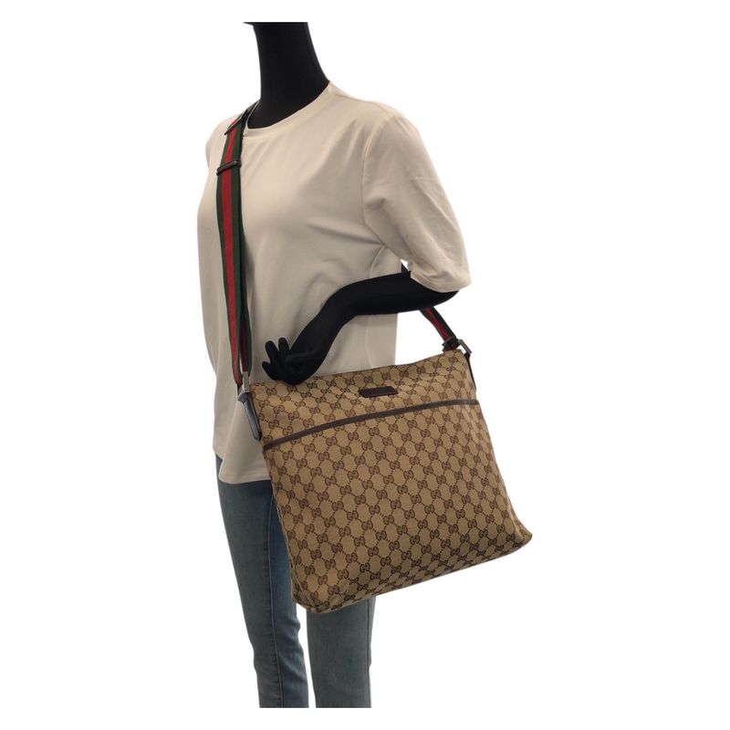 Gucci Sherry Line GG Pattern Beige Brown Canvas Leather Shoulder Bag