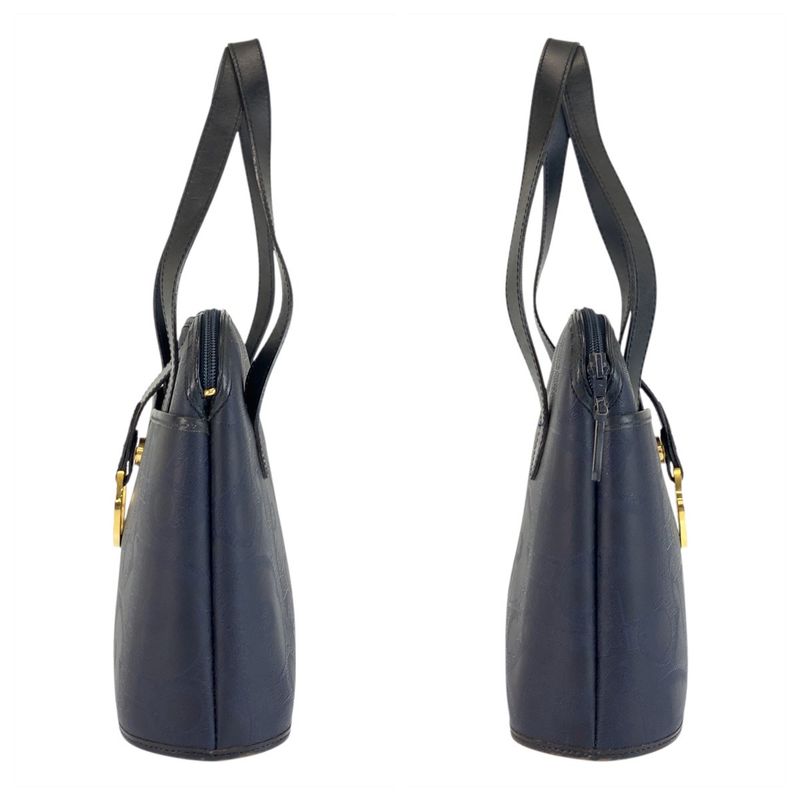 Dior Vintage Trotter Navy Gold Leather Handbag