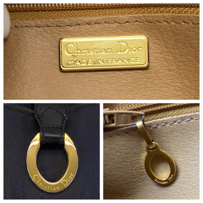 Dior Vintage Trotter Navy Gold Leather Handbag