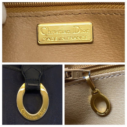 Dior Vintage Trotter Navy Gold Leather Handbag