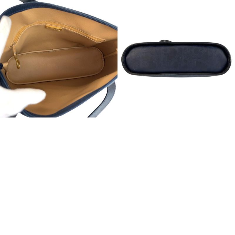 Dior Vintage Trotter Navy Gold Leather Handbag