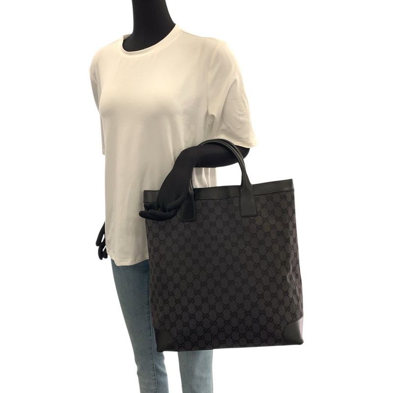 Gucci GG Pattern Black Canvas Leather Tote