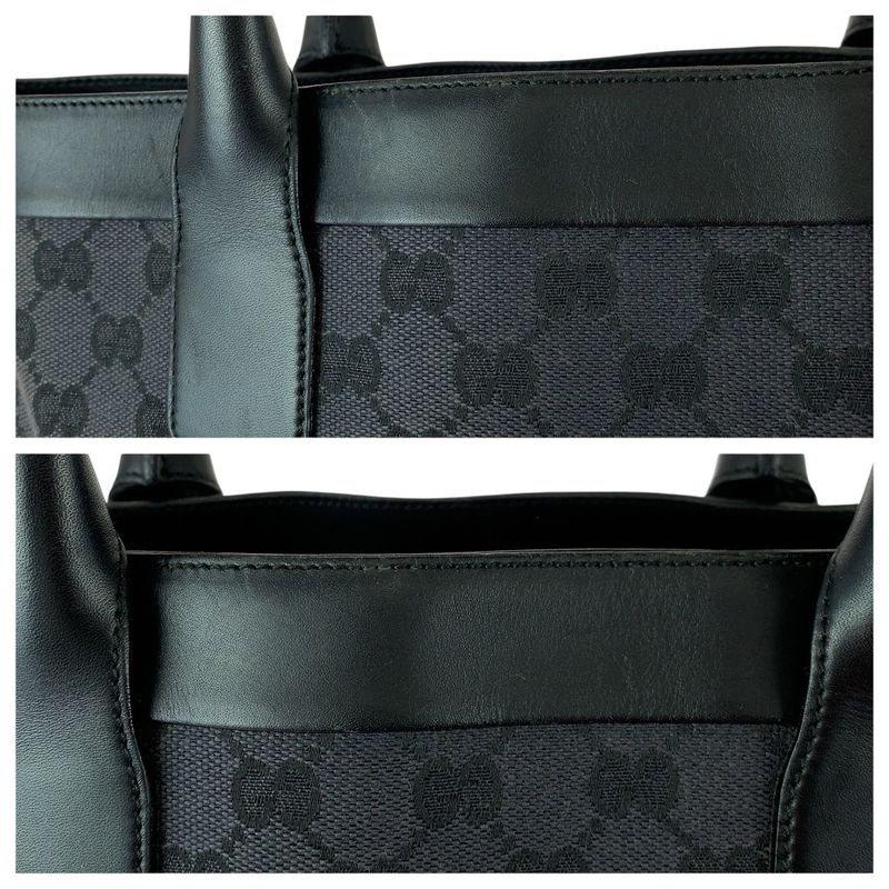 Gucci GG Pattern Black Canvas Leather Tote