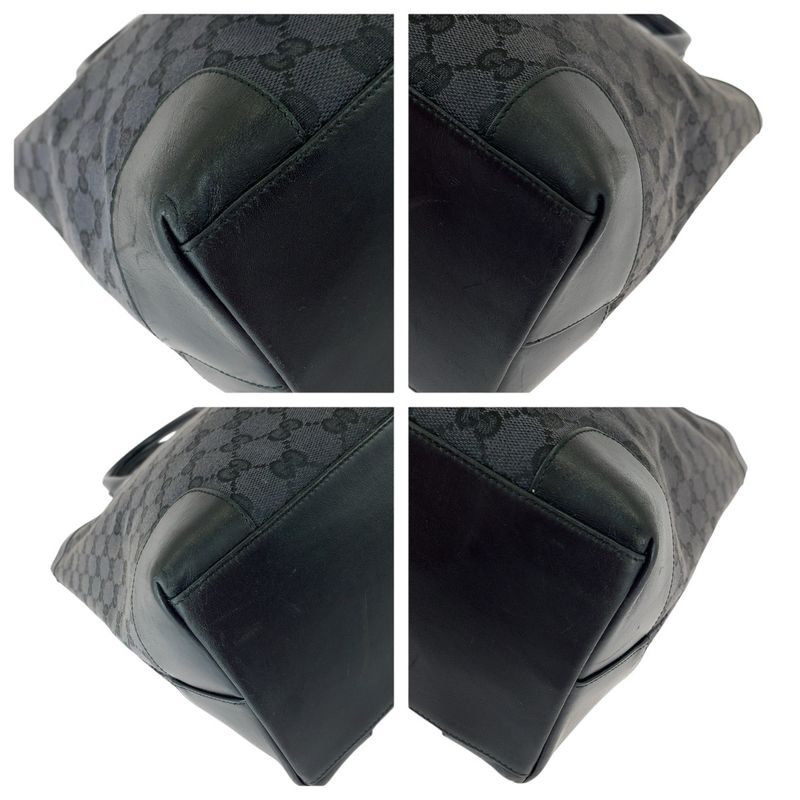 Gucci GG Pattern Black Canvas Leather Tote