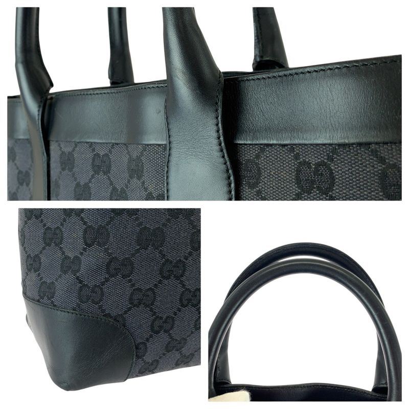 Gucci GG Pattern Black Canvas Leather Tote