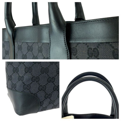 Gucci GG Pattern Black Canvas Leather Tote