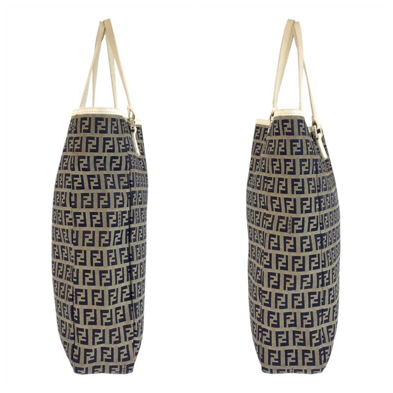 Fendi Zucchino Gray White Silver Canvas Leather Tote