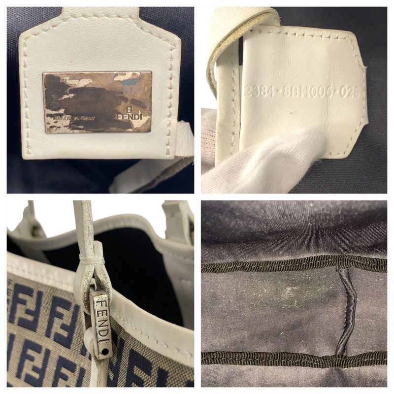 Fendi Zucchino Gray White Silver Canvas Leather Tote
