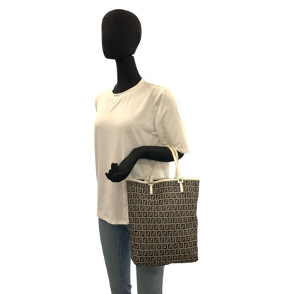 Fendi Zucchino Gray White Silver Canvas Leather Tote