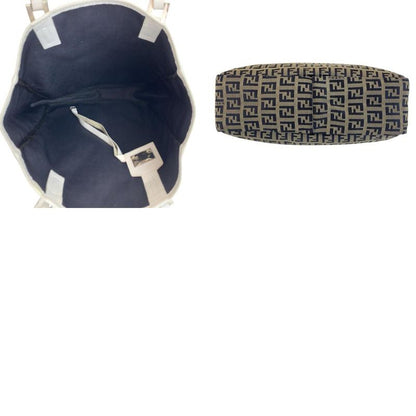 Fendi Zucchino Gray White Silver Canvas Leather Tote