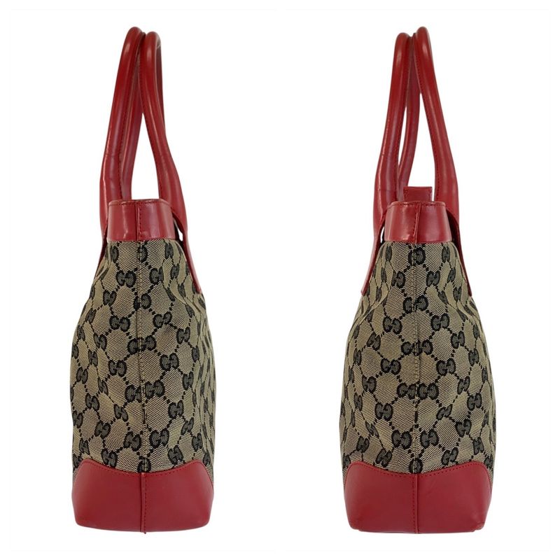 Gucci Red Beige GG Canvas Leather 002 119 Tote