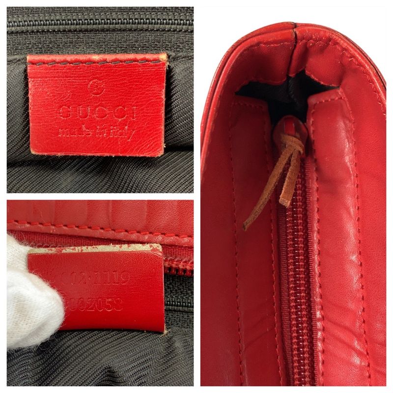 Gucci Red Beige GG Canvas Leather 002 119 Tote