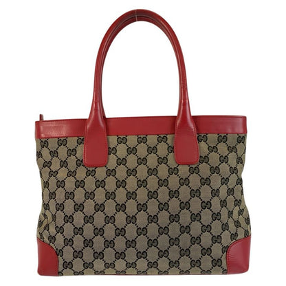 Gucci Red Beige GG Canvas Leather 002 119 Tote