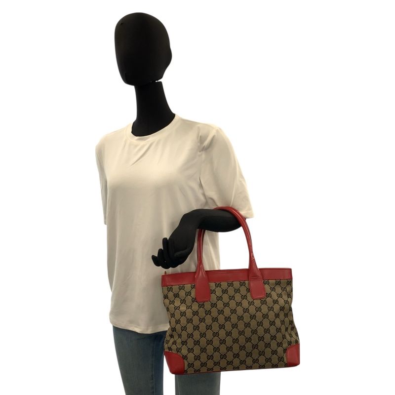 Gucci Red Beige GG Canvas Leather 002 119 Tote