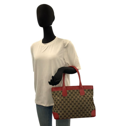 Gucci Red Beige GG Canvas Leather 002 119 Tote