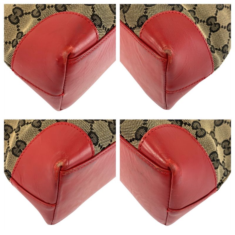 Gucci Red Beige GG Canvas Leather 002 119 Tote