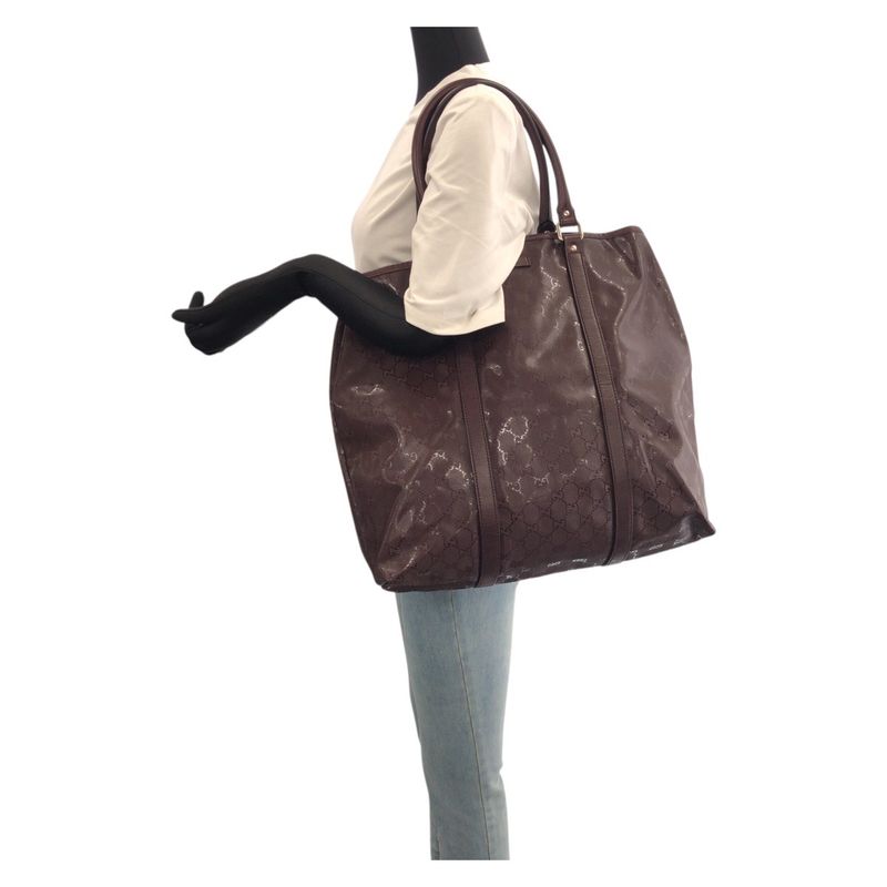 Gucci GG Supreme Wine Red Gold Silver Leather Tote