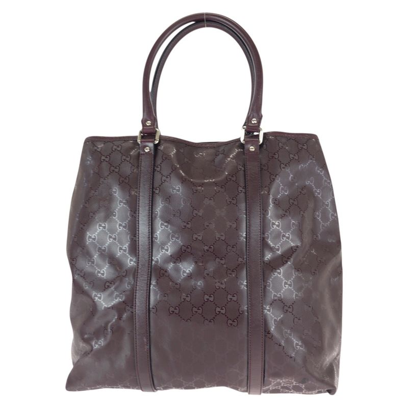 Gucci GG Supreme Wine Red Gold Silver Leather Tote