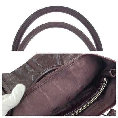 Gucci GG Supreme Wine Red Gold Silver Leather Tote