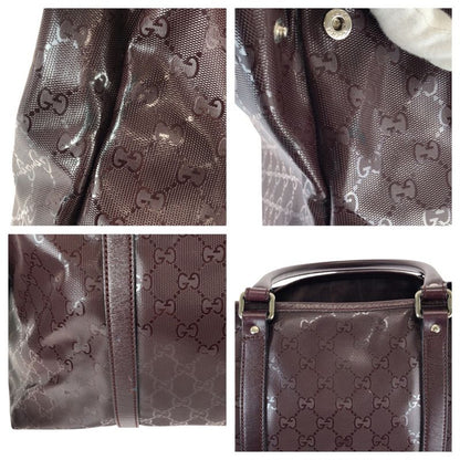 Gucci GG Supreme Wine Red Gold Silver Leather Tote